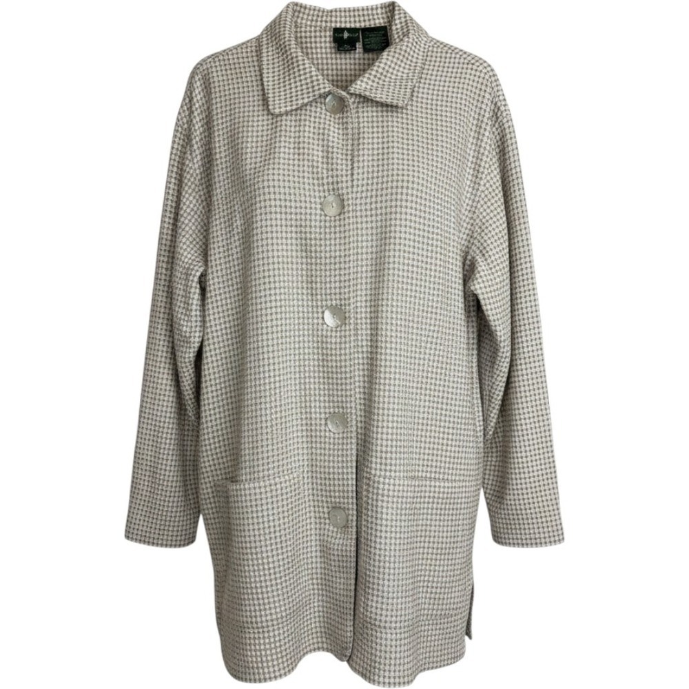 Hunt Club Womens 16 T/L Vintage Off White Plaid Cotton/Rayon Blend Collar Blazer